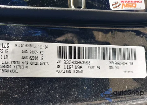 2015 Dodge Charger R/T из США, поврежденный, VIN 2C3CDXCT3FH730008